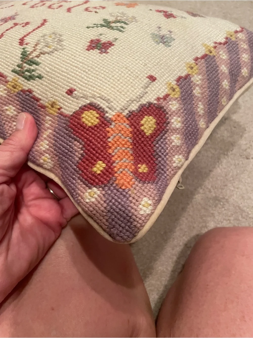 Daddy's Little Girl Needlepoint Pillow - Pink & Cream
